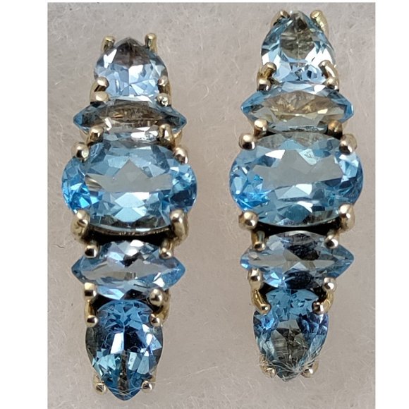 Estate 10k Yellow Gold 7.5cttw Blue Topaz Pierced Earrings